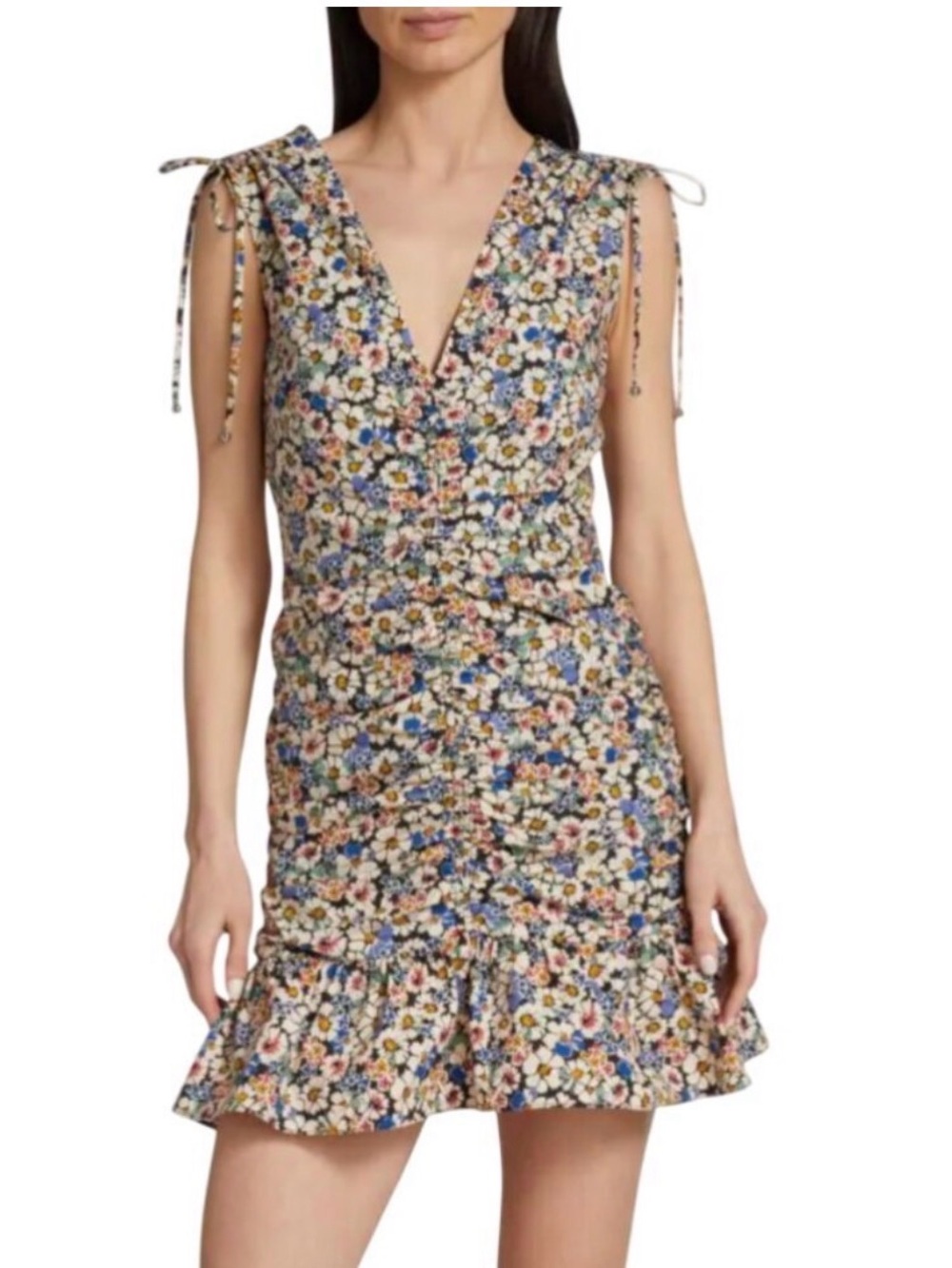 Floral V-Neck Ruffled Hem Mini Dress in Multi